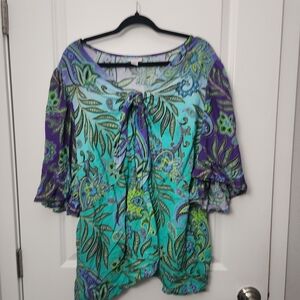 3/$25 Avenue Teal & Purple Paisley Tie-Front Tunic